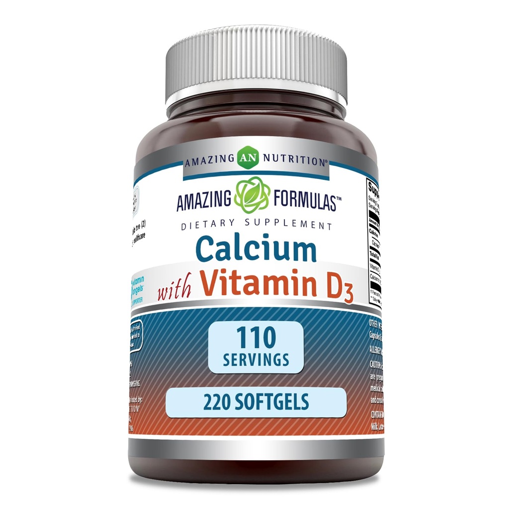 Erstaunliche Formeln Calcium mit Vitamin D3 220 Softgels Supplement | Nicht-GVO | Glutenfrei