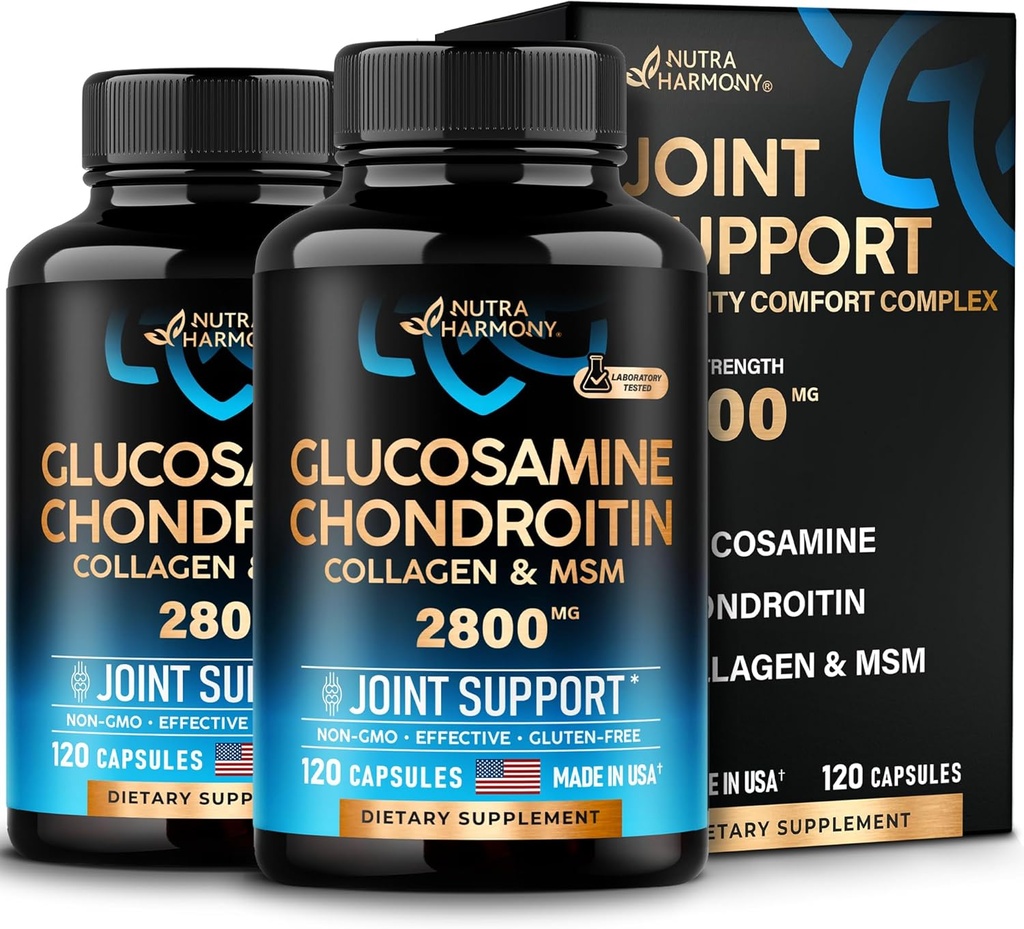 Glucosamin Chondroitin MSM Collagen | Joint Support Supplement 2800 mg | Made in USA | Flexibilität Ernährung Vitamine | für Männer und Frauen, Pack von 2