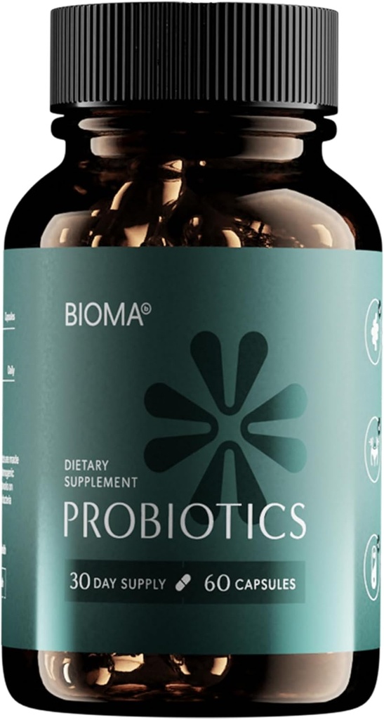 BIOMA Probiotici per la gestione del peso e la salute digestiva, 3 in 1 Probiotici e Prebiotici/Postbiotici, Capsule Probiotici Synbiotici a rilascio lento per Gut Health Multi Enzyme (60 Caps)