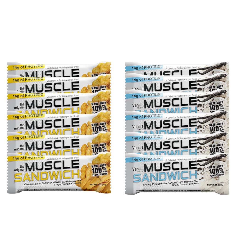 Muscolo Cibi Sandwich Bar, Varietà Pack | Ingredienti reali, Isolato di proteine del siero, Barre ad alta proteina, Barre a 2 once (12 Conte)