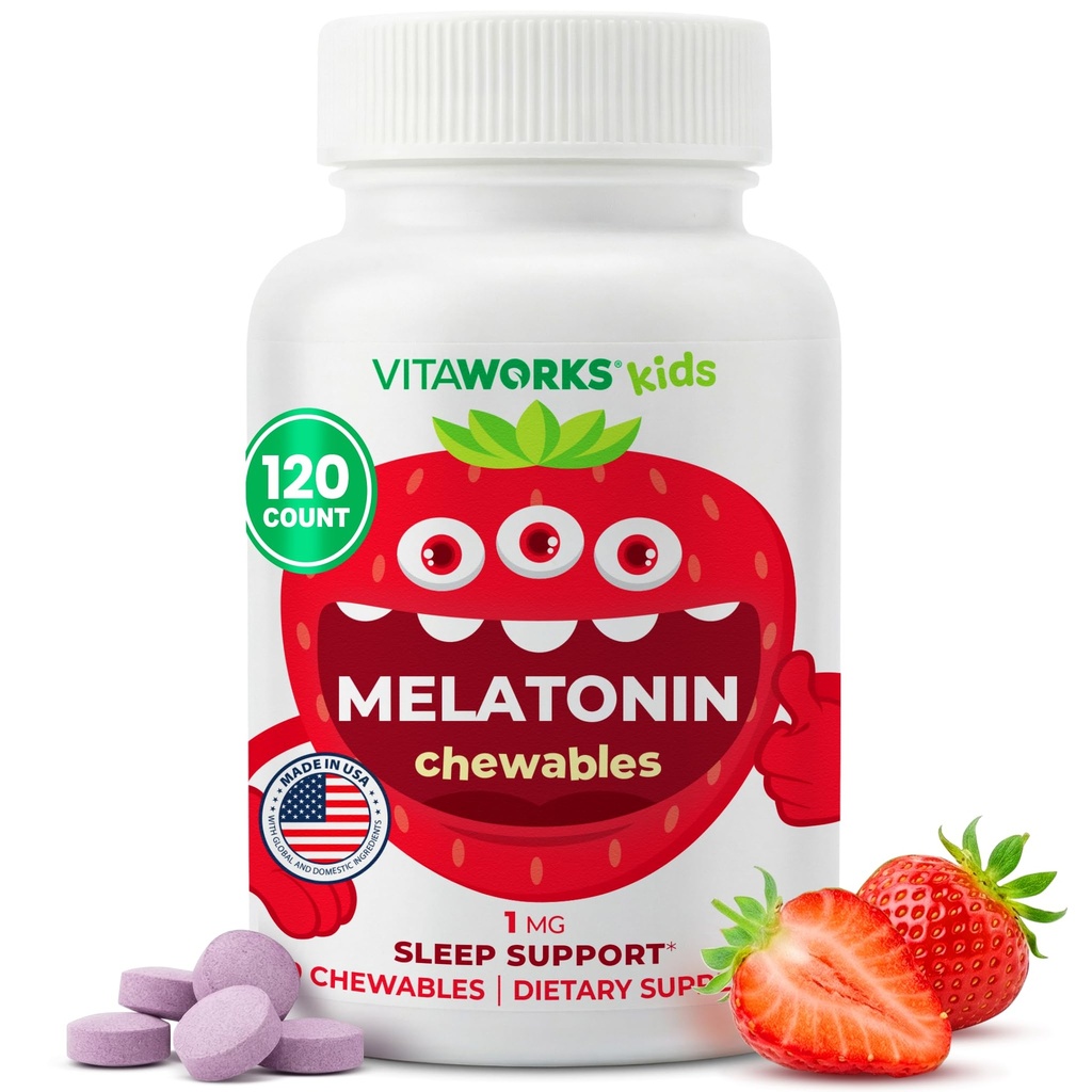 Kinder Melatonin 1 mg Kaubar mit L Theanin, Kamille und Zitronen Balsam Extrakt Kautabletten - Natürliche Berry Flavor - für Hilfe Fallen und Bleiben schlafen - für Kinder - 120 Chewables