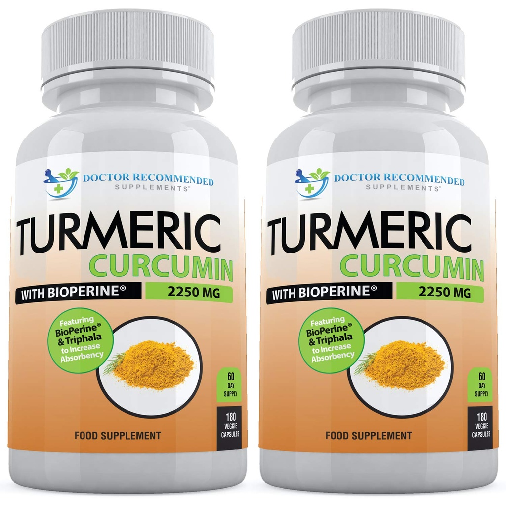 Kurkuma Curcumin mit Bioperine - 360 Veggie Kapseln - 2250mg 95% Curcuminoide mit Schwarz Pfeffer Ergänzung und Triphala (Pack von 2)