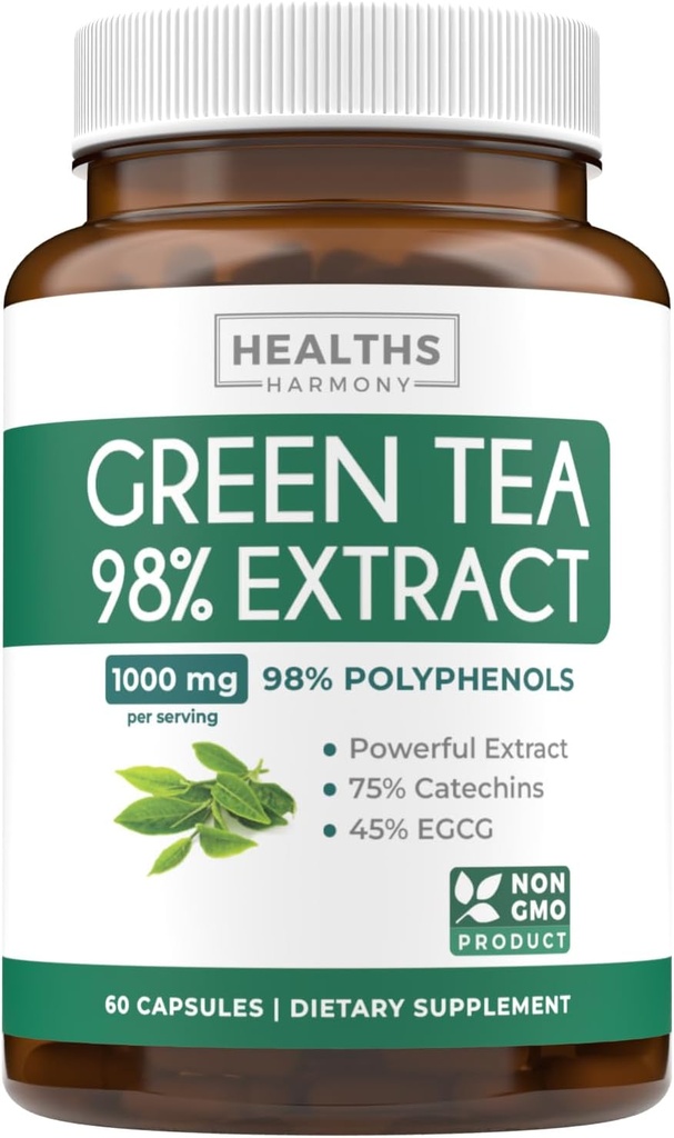 EGCG Estratto di tè verde capsule - Super alta potenza Pillole di tè verde Antiossidante formula ricca imballato con Polyphenols Catechins & EGCG - 500mg Per Capsule - Non-GMO & Made in USA (1 Mese di alimentazione)