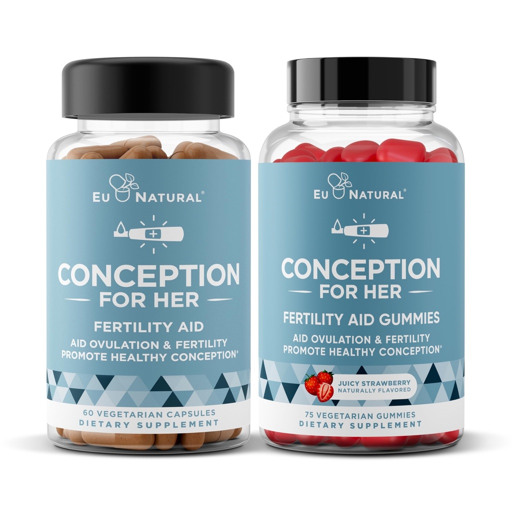 Eu Natural Conception für ihre Kapseln & Gummie Bundle – Aids Ovulation, Hormonal Balance, & Regular Cycles – 60 Kapseln + 75 Strawberry Flavor Gummies