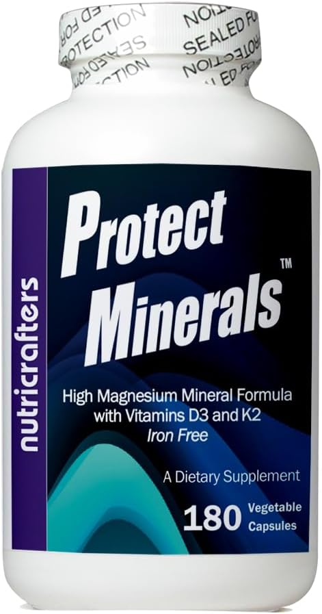 Proteggere i minerali - Multi Mineral Formula - Una bottiglia di 180 capsule vegetariane - Alta Magnesio al Calcium Ratio - Iron Free - Natural All Day Energy and Overnight Regeneration. (1)