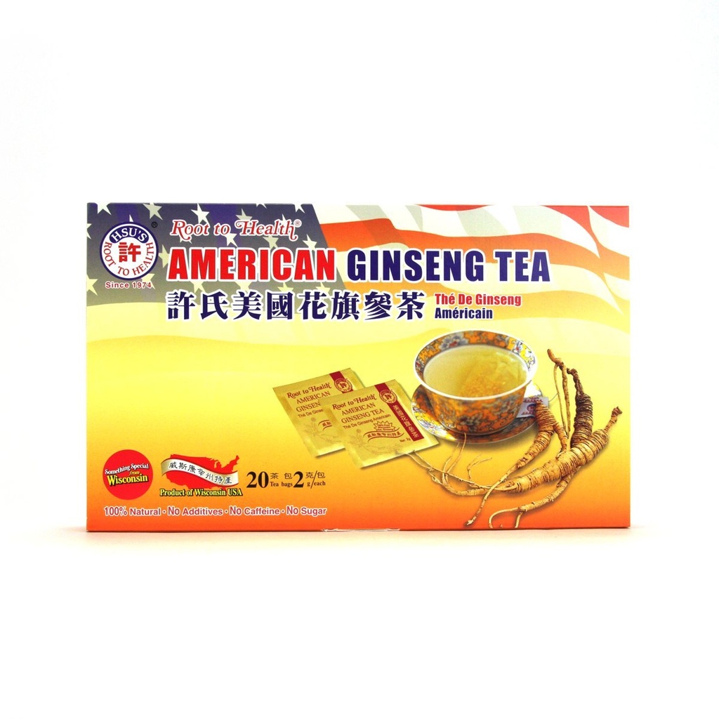 Hsus SKU 1034 | The American Ginseng Tea, 20ct Box | Cultivated American Ginseng Tea Bag | |氏花| | 金西