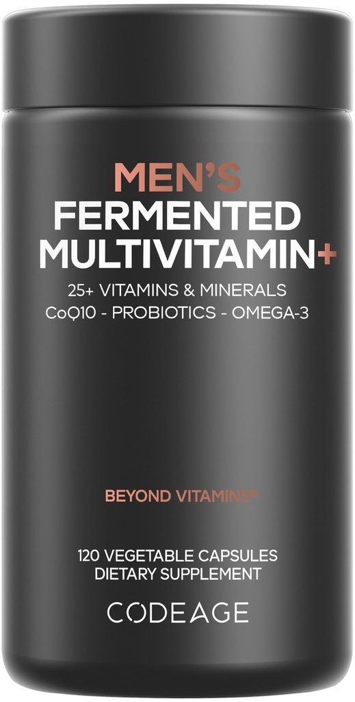 Codeage Men’s Daily Multivitamin – 25+ Essential Vitamins & Minerals, Organic Whole Foods, Probiotics, Omega-3, Zinc, Vitamins A, B, C, D, E & K – 120 Capsules