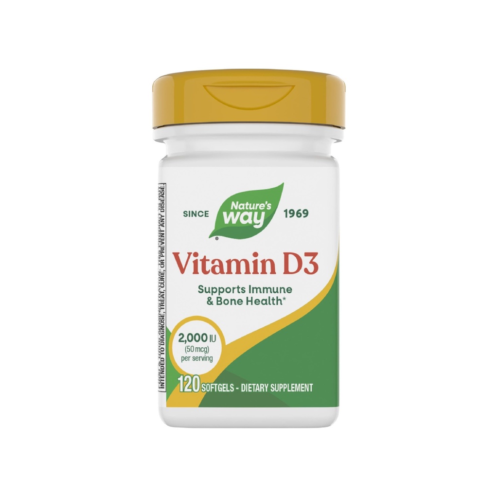 Nature's Way Vitamin D3, Bone Health and Immune Function*, 2000 IU (50 mcg pro Servierung), 120 Softgels (Packaging May Vary)