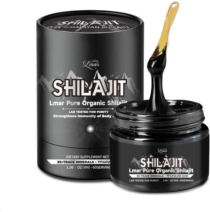 Lmar Pure Organic Himalajit Resina | 100% naturale 75 integratori alimentari di servizio Shilajit per gli uomini e le donne | Lab Tested Rich in 85+ minerali Trace & Over 77% acido Fulvic