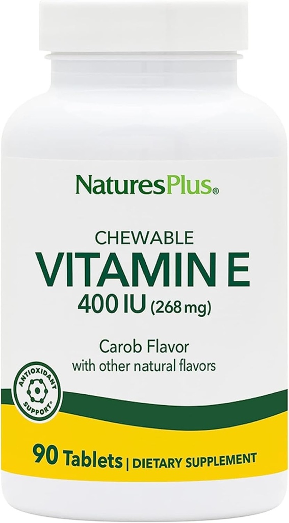 NaturesPlus Vitamina E, Natural Carob Flavor - 90 Chewable Tablets, Confezione da 2 - Difesa Radicale Gratuito &amp; Benessere Complessivamente - Vegetariano, Gluten Free - 180 Total Servings