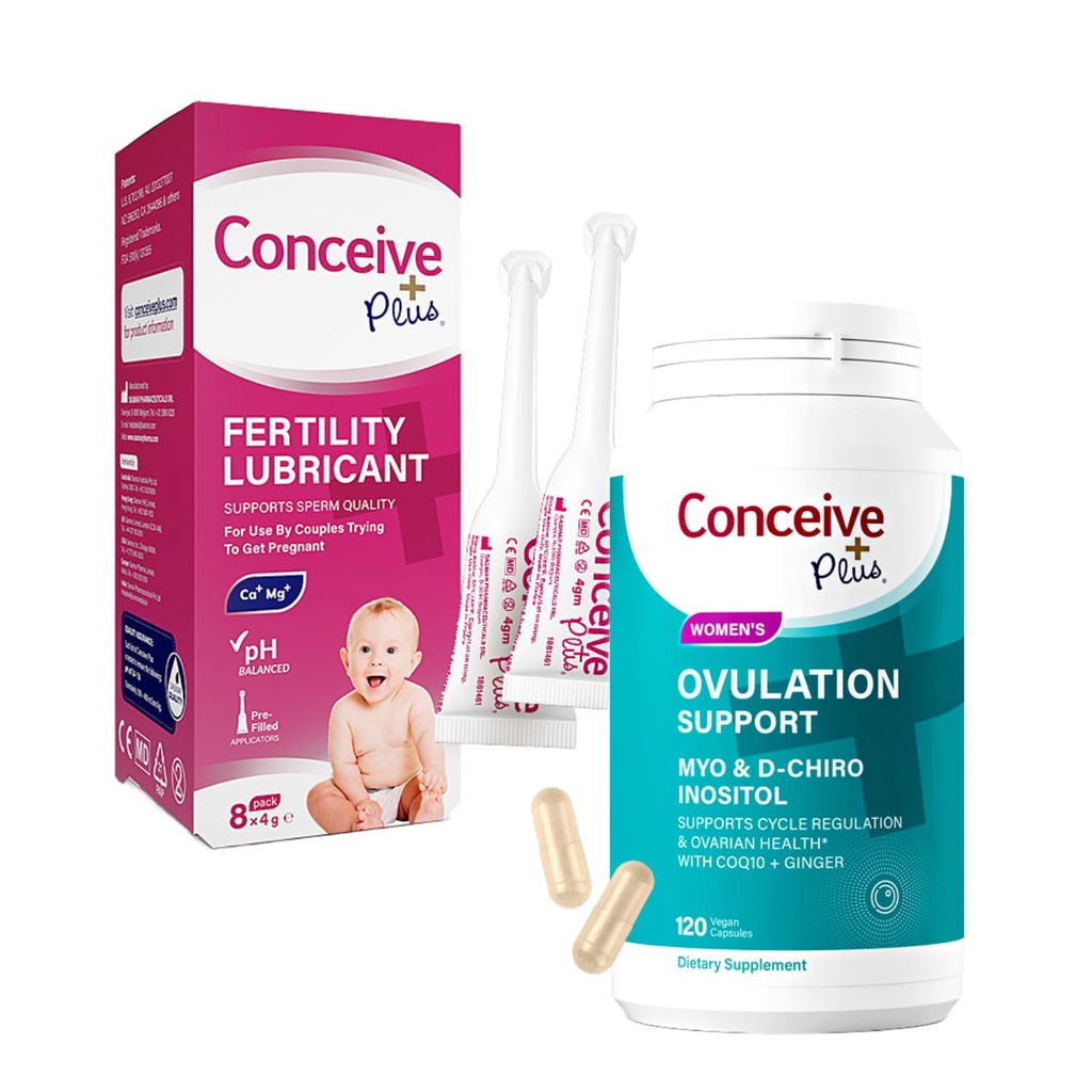 Conceive Plus Fertilité Lubrifiant 8 x 4 Gram Applicateurs et complément de soutien à l'ovulation Inositol 120 Count Bundle