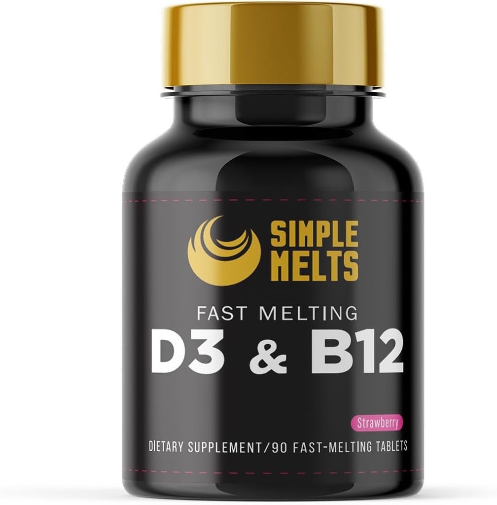 Dissolvable Bariatric D3 B12 | Vitamin B12 2500mcg & D3 125mcg 5000IU B 12 und D 3 Tabletten | Knochen, Immununterstützung | Erdbeeren Geschmack | Vegan | Zuckerfrei, 90-Tag Versorgung