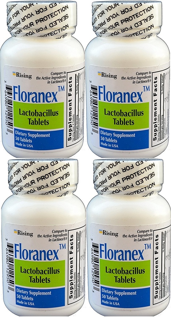 Floranex Probiotic 2 Million CFU, Lactobacillus Acidophilus für Colon Digestive Health, Generic für Lactinex, Shelf Stable No Refrigeration, 50 Tabletten pro Flasche, 4-Pack