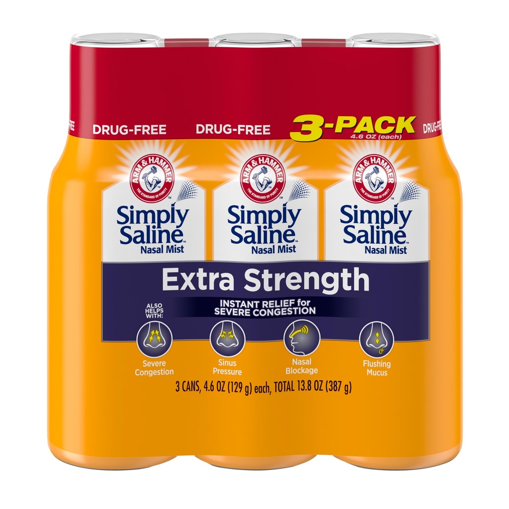 Simply Saline Extra Strength for De grave congestion Relief Nasal Mist: 4,6oz 3-Pack
