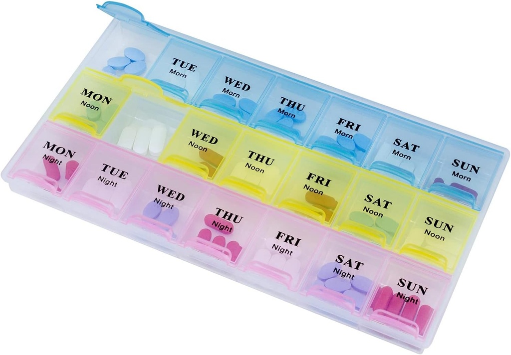 Organizzatore di pillole settimanali - 21 giorni Pillole Planners per Pills Vitamins & Medication, 3 scatole di rifornimento di farmaci Times-a-Day, Facile da leggere & Travel Friendly