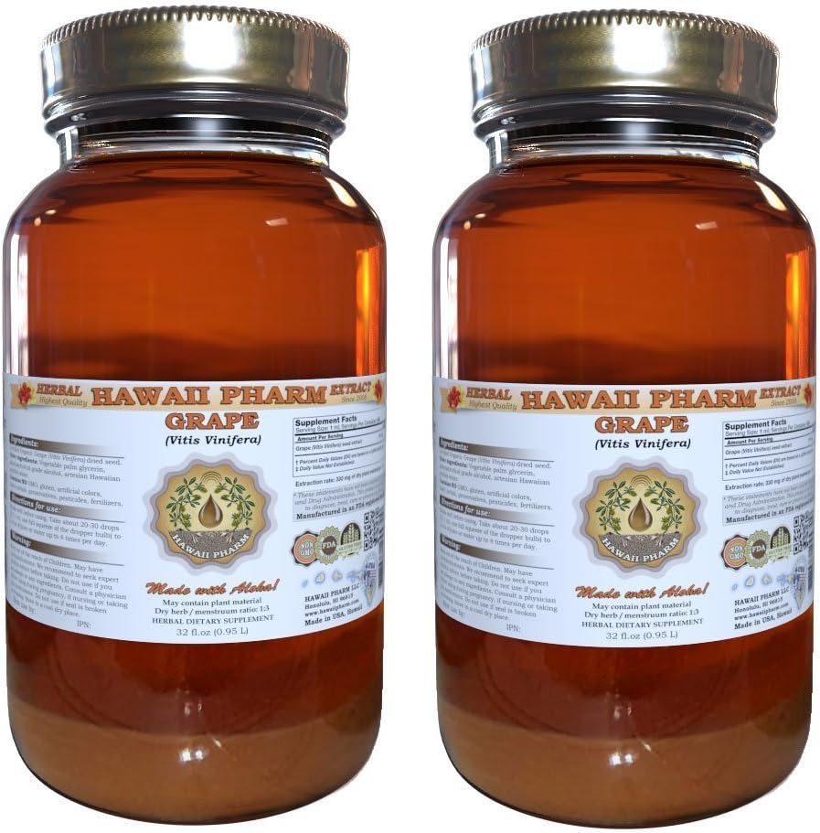 Traubenflüssigkeitsextrakt, Trauben (Vitis Vinifera) Seed Tincture Supplement 2x32 oz Unfiltriert