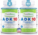Power By Naturals Supplément de vitamine ADK – ADK 10 haute puissance avec des vitamines A, D3 10 000 UI et K2 MK7 pour le soutien supérieur du coeur, de l'immunité et des os – 90 capsules, 2 packs (6 mois)