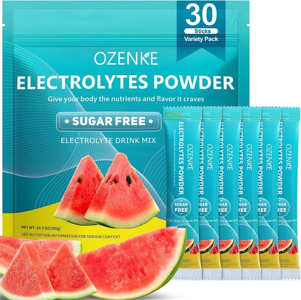 Imballaggio della polvere degli elettroliti, 30 pacchetti di idratazione dei bastoncini senza zucchero, Electrolyte Drink Mix Portable Electrolyte Packets per l'idratazione rapida, 0 Zucchero & 0 Calorie, Sapore di anguria