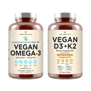Vegan Powerhouse Combo. Omega-3 von Algal Oil & Vitamin D3 + K2. Pflanzenbasierte 5000 iu VIT D von Algae. 100 mcg All-Trans MK-7 Vita K. Carrageenan Free Veggie Softgels.
