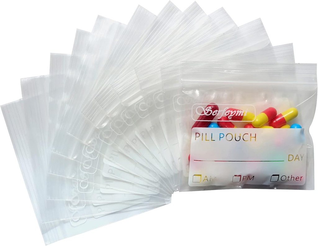 Serfeymi Pillentaschen für Reise Pillentasche Organizer Pack von 240 BPA Kostenlose 3 x 2,75 Zoll wiederverwendbare Pillen Pouches für Medizin mit Schreiben auf Label & Zipper Seal Wasserdicht AM PM Pillen Baggien für Ergänzungen