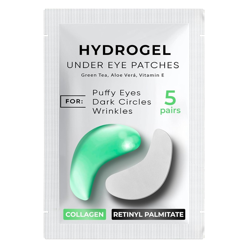 Sotto occhiaie per cerchi scuri, Puffiness 5 PAIRS - Dark Circles Under Eye Treatment - Under Eye Mask Gel - Under Eye Gel Patches for Puffy Eyes - Green Tea, Collagen Eye Patches - Under Eye Pads