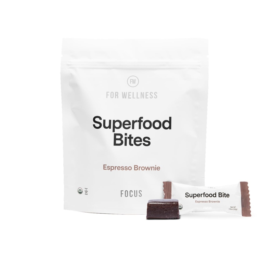 Per il benessere Superfood Focus Bites (10 Conte), Cocoa Espresso Brownie – riduce la fatica, migliora la digestione e la funzione di sostegno del cervello