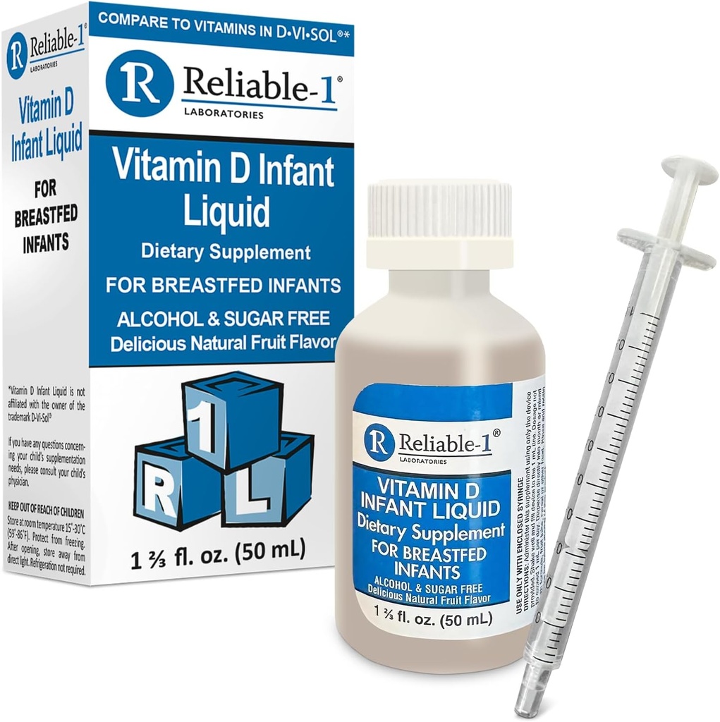 Zuverlässig-1 Laboratories Infant Liquid Vitamin-D Tropfen (Natural Fruit Flavoring) Zucker & Alkohol frei, für Brustfutter Babys 0-12 Monate und oben