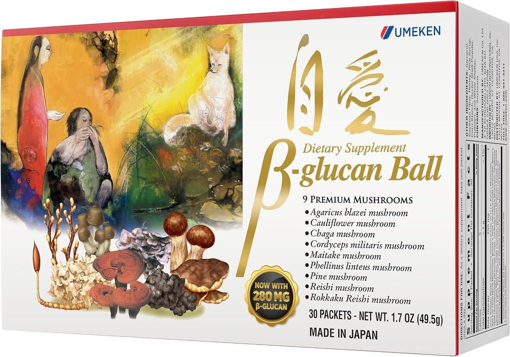 Umeken Beta Glucan, Immun-Boost, Pilz-Extrakt, Nahrungsergänzung, Mischung aus 9 Premium Pilz-Extrakt-Packets, einfach zu nehmen Beta Glucan Ergänzungen, 1 Monat Versorgung, 30 Count Box, Packung von 1