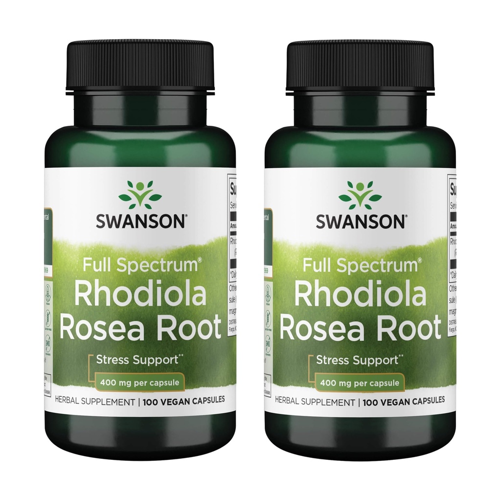 Swanson Rhodiola Rosea Root - Adaptogene Kräuterergänzung Förderung Mood Balance & Stress Support - Natürliche Formel für Energieunterstützung - (100 Kapseln, 400mg Jeder) (2 Packung)