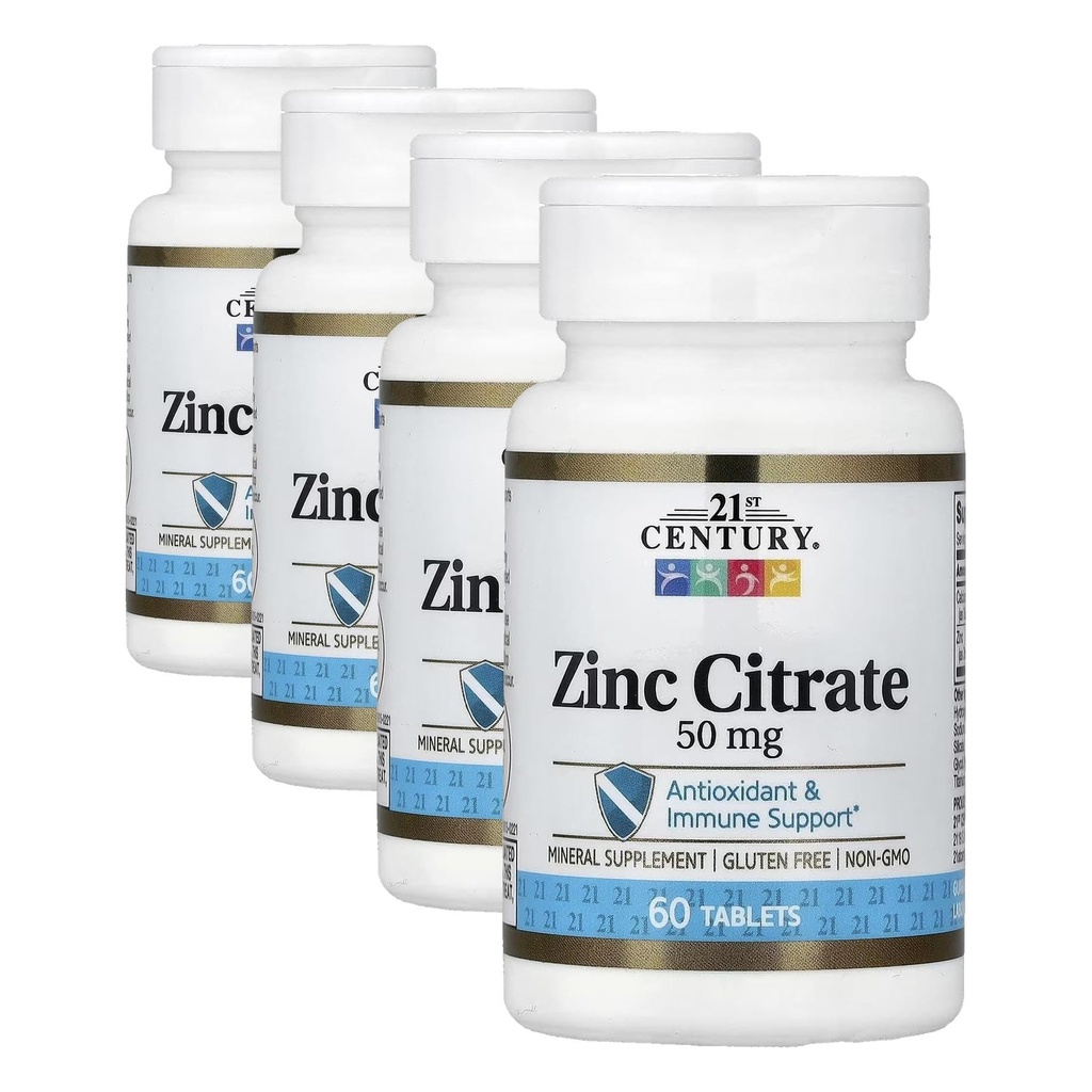21st Century Healthcare Zink Citrat Tabletten 50mg, 60 Count (Pack von 4)
