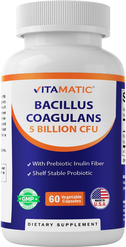 Supplément probiotique stable de Bacillus Coagulans Vitamatic - Promouvoir la santé digestive de l'IG - 60 capsules végétales - Survive Acides estomac