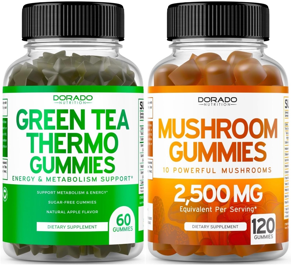 Mushroom 10 in 1 Blend (120 Gummi) Focus & Brain Mushroom Supplement und Green Tea Fat Burner Weight Loss (60 Count) Appetite Suppressant Weight Loss Supplement für Männer & Frauen - Vegan & Made in USA