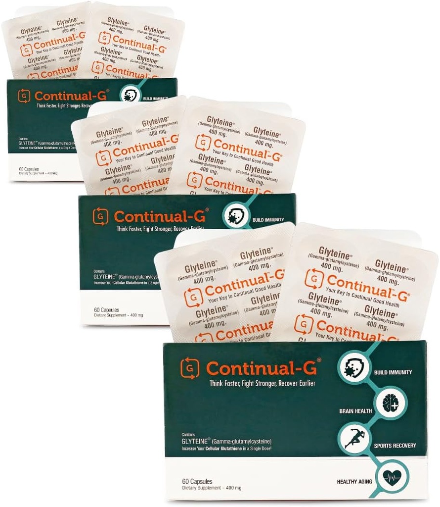 KONTINUAL - G Glyteine 400 mg Kapseln | Cellular‐Enhancing Glutathione Supplement | Leistungsstarke Antioxidante Unterstützung | 90‐Day Versorgung (180 Kapseln)