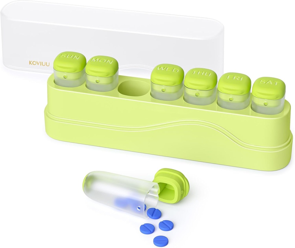 Wöchentliche Pille Organizer 1 Mal am Tag, KOVIU abnehmbare Pille Box 7 Tag, Portable Travel Pill Case, Einmal täglich Medikamenten-Containerhalter, Woche Pillbox Spender für Vitamin Medizin Supplement, Grün