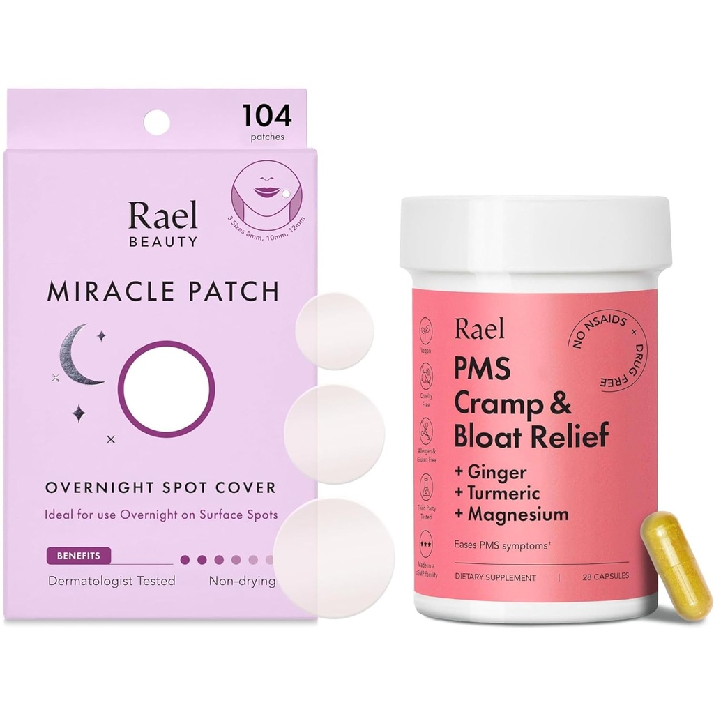 Rael Bundle - Overnight Spot Cover Pimple Patches (104 Count) & PMS Supplement für Damen (28 Kapseln)