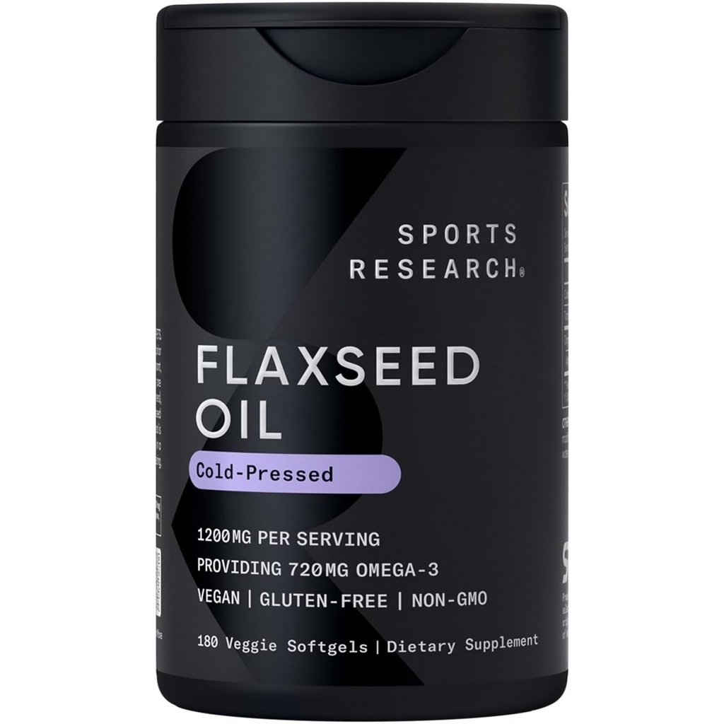 Sportforschung Vegan Flaxseed Oil (1200mg) Kräuterergänzung mit pflanzenbasiertem ALA Omega 3 - Vegan Certified & Non-GMO Verified - Gluten, Soy & Carrageenan Free (180 Veggie Softgels)