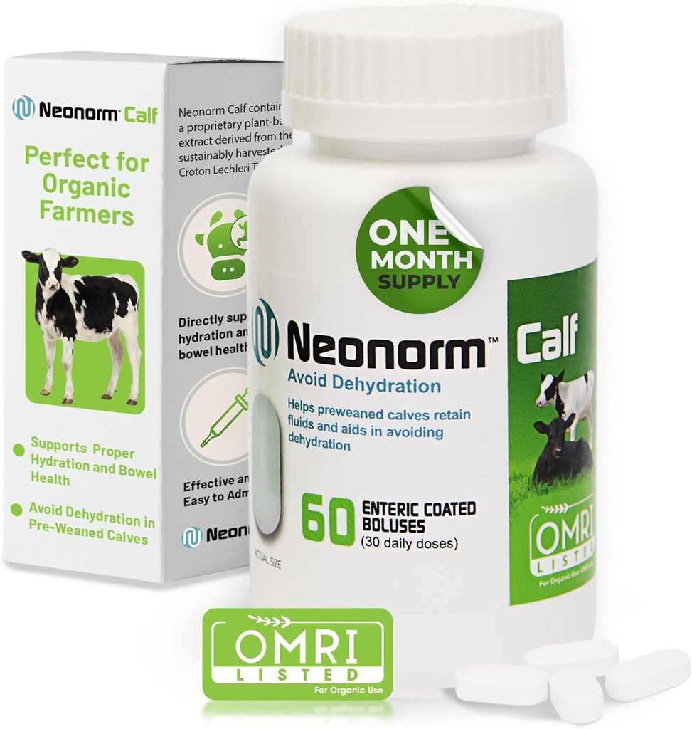 Jaguar Santé des animaux Neonorm Calf - Bolus enrobés d'entérique pour une bonne hydratation et santé de l'intestin - Produit d'origine végétale pour les veaux pré-sevrés (compte 60)