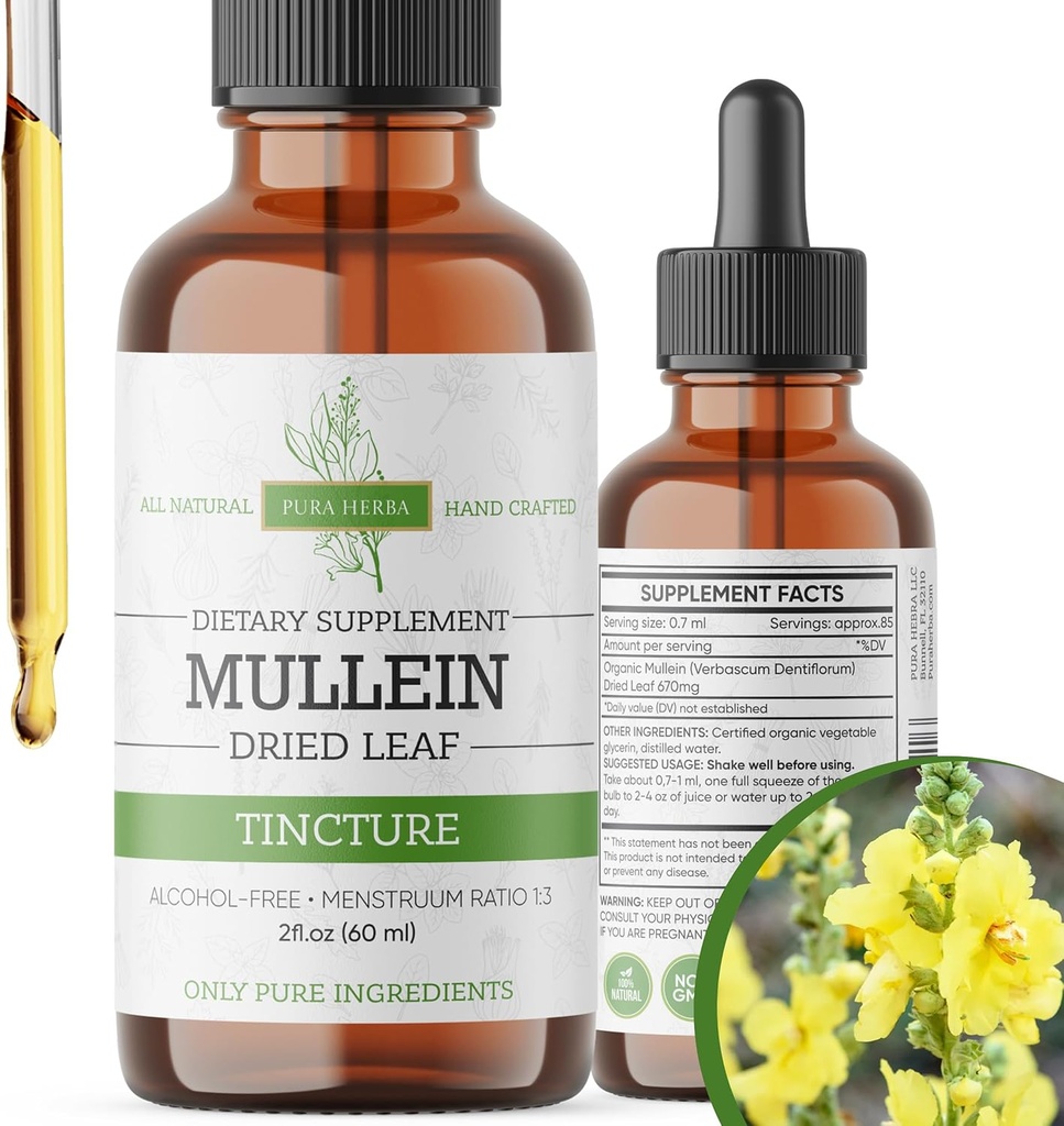 Mullein Tincture – Organic Mullein Drops for Lung Support & Respiratory Wellness – Made in The USA – 2 Fl Oz