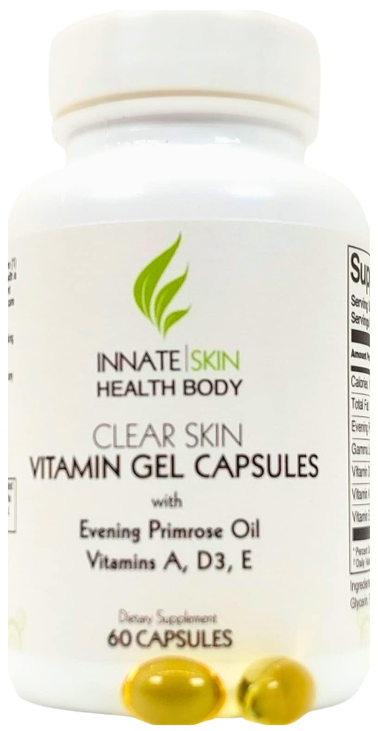 Klare Haut Akne Vitamin Gel Kapseln mit Abend Primrose Öl, Vitamin A, D (D3) & E | Alle Natürliche Haut Ergänzung 60 Graf