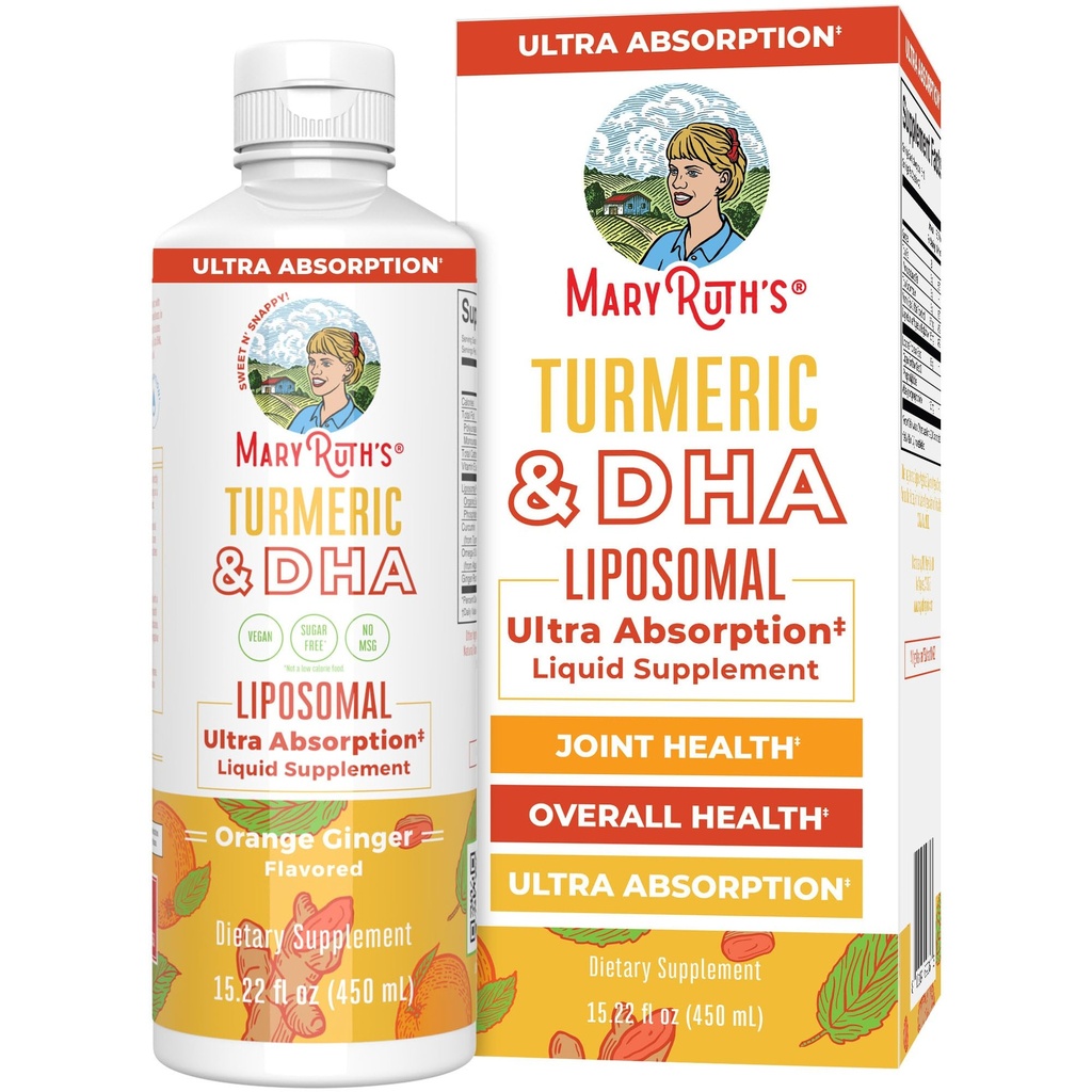 MaryRuth Organics | Liposomal Turmeric & DHA | Curcumin | Ginger Root Oil | Algal DHA & Vitamin E | Kognitive Funktion | Mood Unterstützung | Gemeinsame Gesundheit | Flüssigkeitsergänzung | 15.22 oz