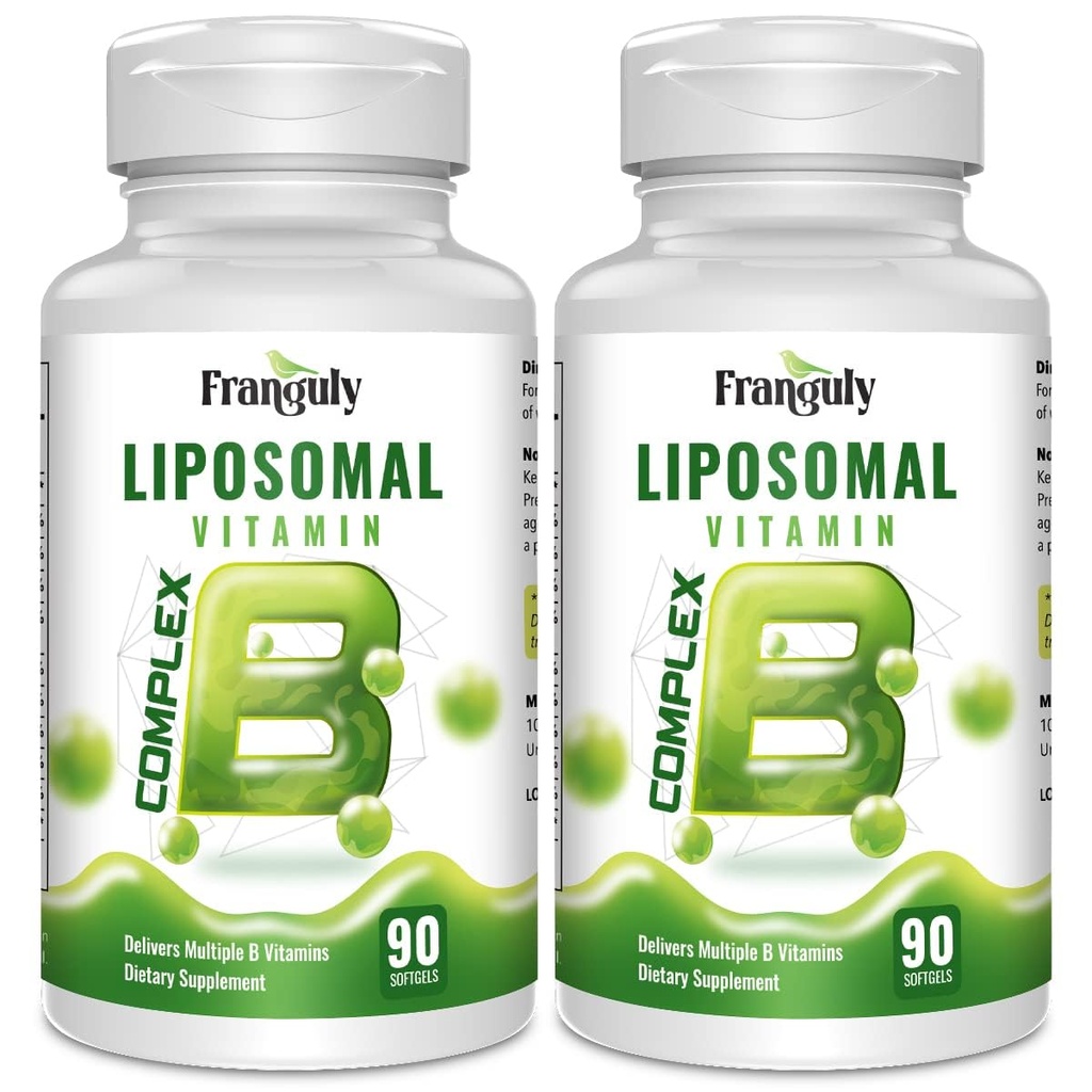 Complexe Liposomique B conçu pour les vitamines B à absorption élevée avec l'inositol de Choline B1, B2, B3, B5, B6, Biotine, Folate, Méthylé B12- Immune, Énergie, Cerveau et Heart Support 180 Softgels