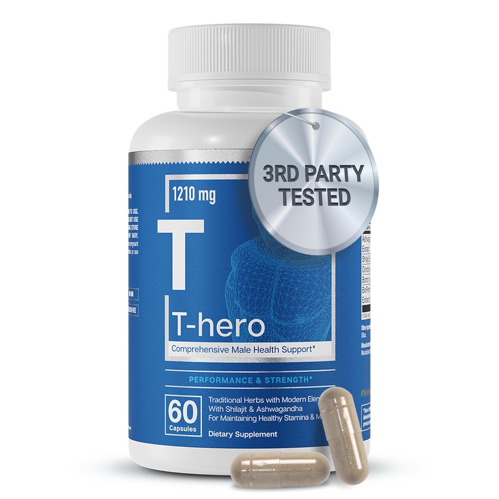 Essential Elements T-Hero - Daily Testosterone Support for Men - Promotes Vitality & Drive - with Ashwagandha, Shilajit, Boron, DIM - 60 Count - 30 Servings