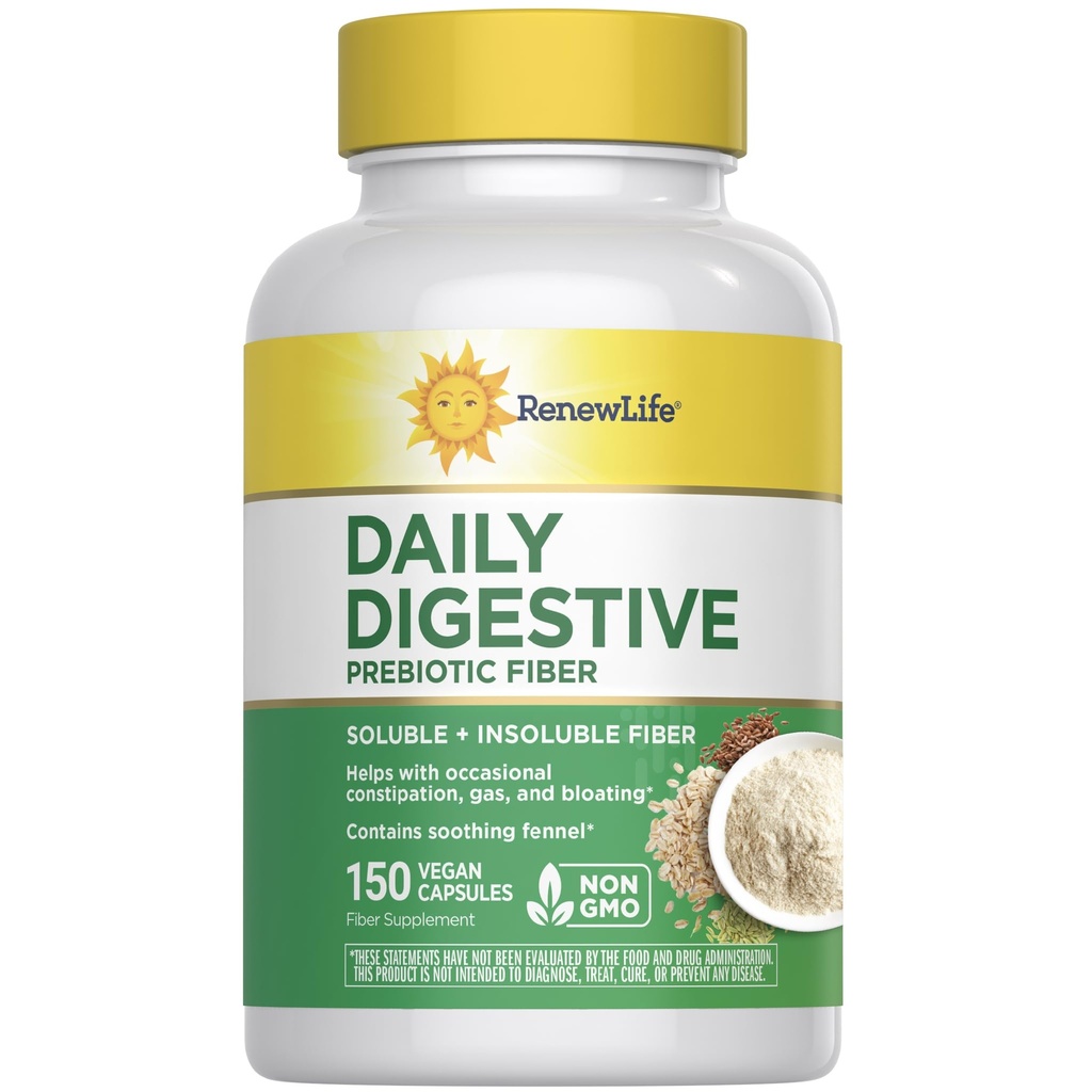 Renew Life Adult Daily Digestive Prebiotic Fiber, 150 Vegetarische Kapseln (Package May Vary)