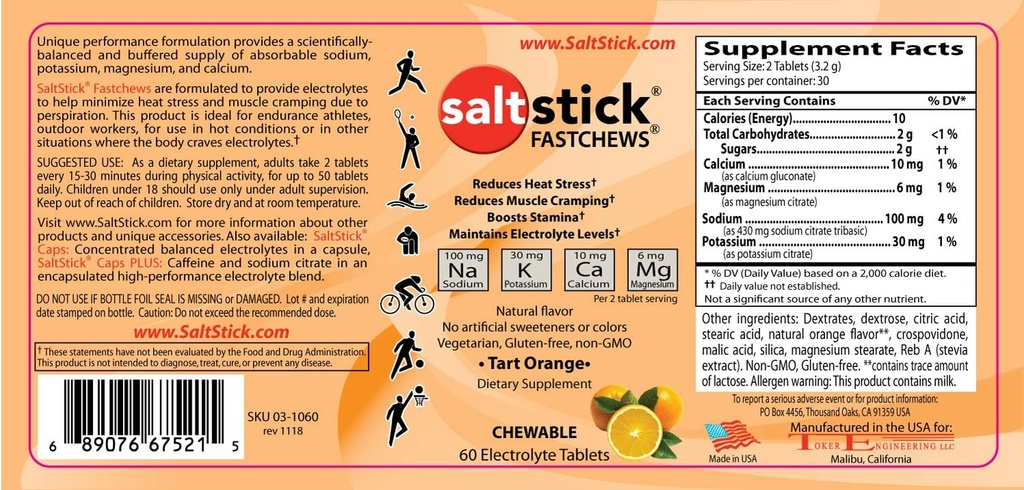 SaltStick FASTCHEWS 60-Count Bottle, Bundle mit Travel Pack 10 Count - Tart Orange