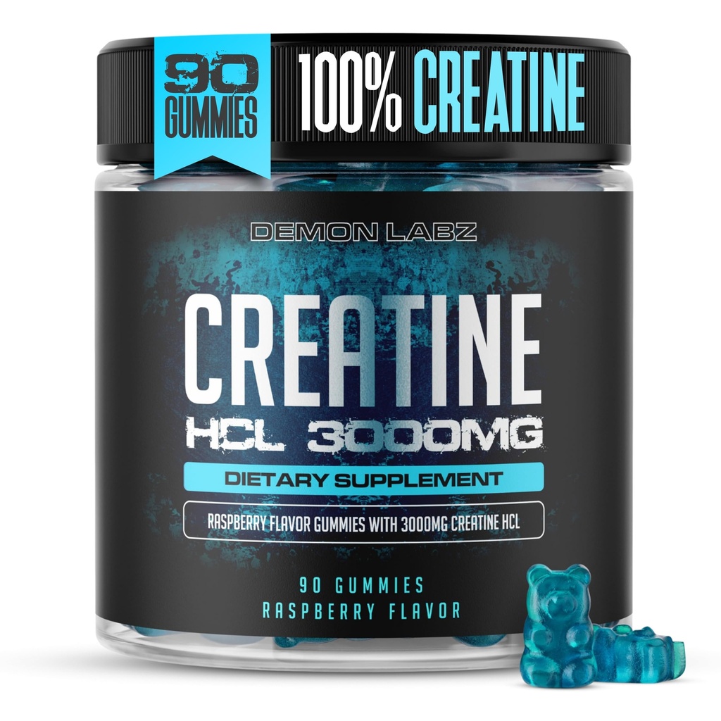 Creatine HCL 3000mg par portion - Saveur de framboise - Gommies végétaliennes (90 Nombre (paquet de 1), framboise)