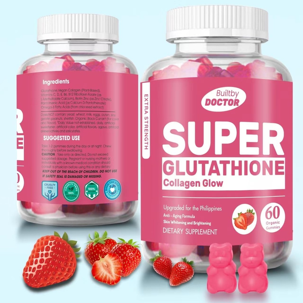 Super glutathion Collagen Glow Gummies,Glutathion soin de la peau - Éblouissement de la peau - Gummies Collagen - Anti-Aging L-Glutathion - Collagène marin et vitamines