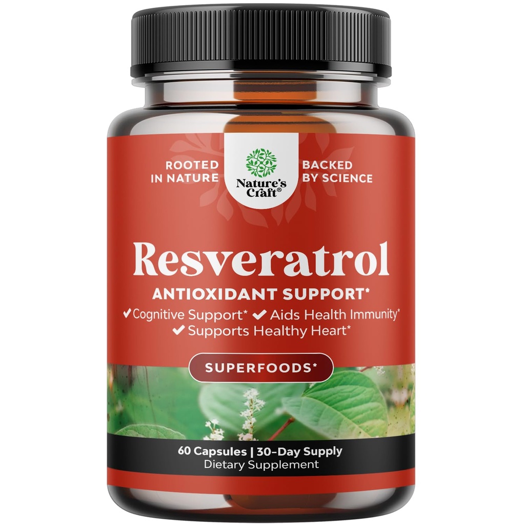 Supplément de Resvératrol Trans - Capsules de Resvératrol avec activateur AMPK pour la santé cellulaire et la vitalité - Activateur métabolique AMPK pour le métabolisme Boost et l'efficacité cellulaire - 60 Compte