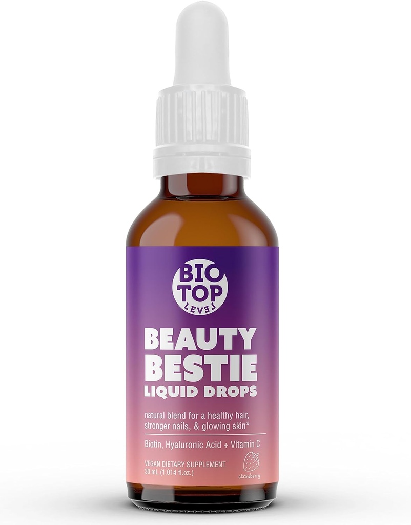 Beauty Bestie Vegan Flüssigkeitstropfen, Biotin, Vitamin C, Hyaluronsäure, Multi-Benefit Vitamine Mischung, um gesundes Haar, Haut und Nägel Wachstum zu unterstützen, Sugar Free 1 fl oz.