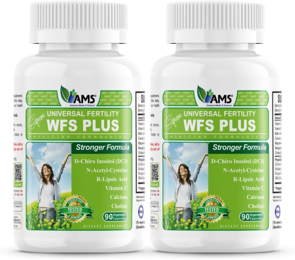 America Medic & Science WFS Plus Integratori di fertilità per le donne (90 capsule) Supporta la salute ovularia | Vitamine naturali di preconcezione, Aiuto riproduttivo, con D-Chiro Inositol, DHA (Pack of 2)