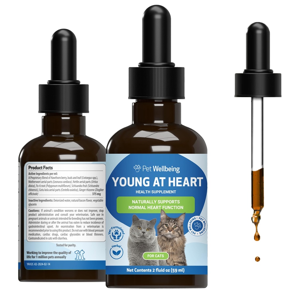 Benessere animale giovane al cuore per gatti - Vet-Formulato - Salute del cuore, Sistema circolatorio e cardiovascolare, Hawthorn, Motherwort, Schisandra - Supplemento erbe 2 oz (59 ml)